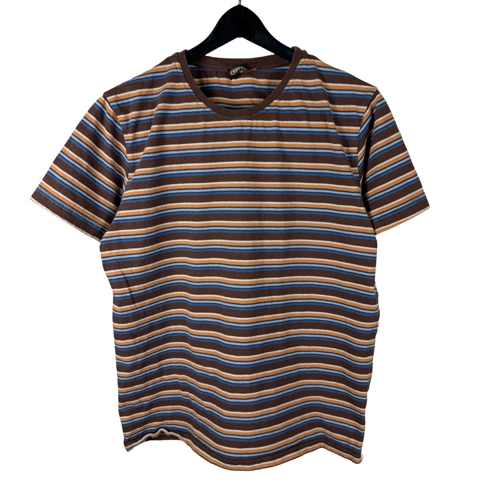 Vintage 90s Run & Fly Striped Surf Style Brown Blue Essential Shirt Size M